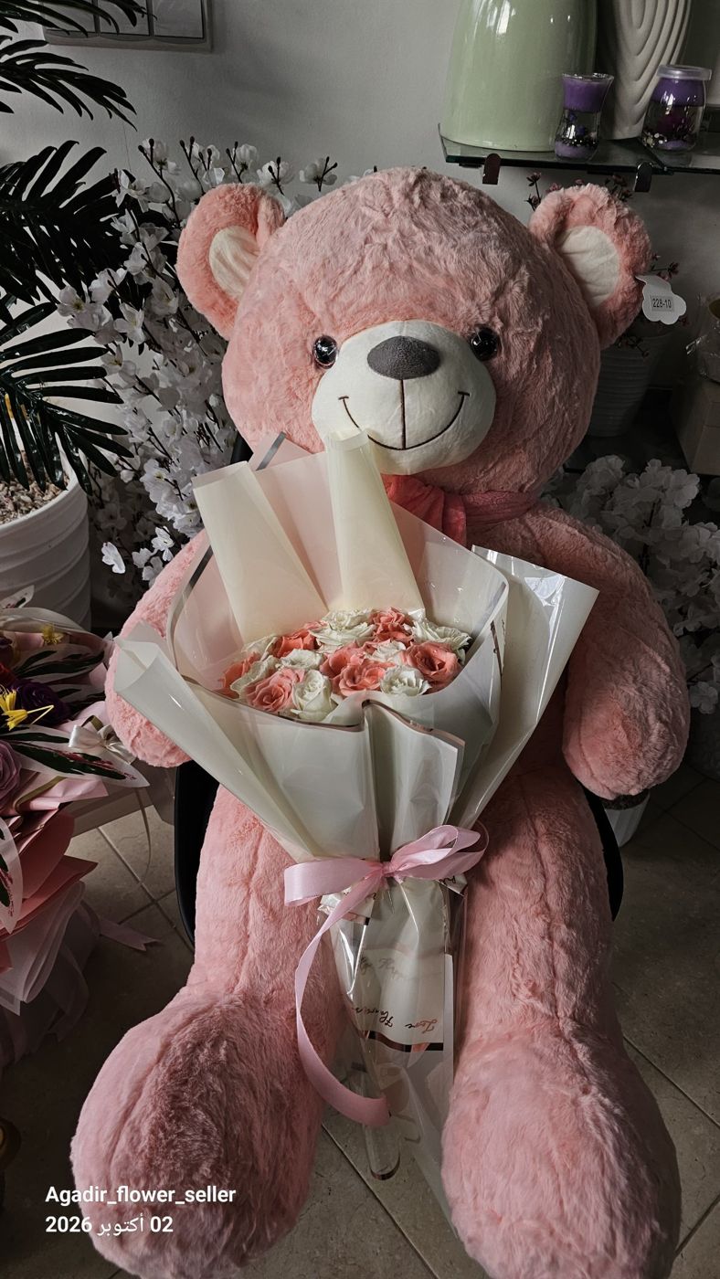 Ours Rose et Roses Pêche