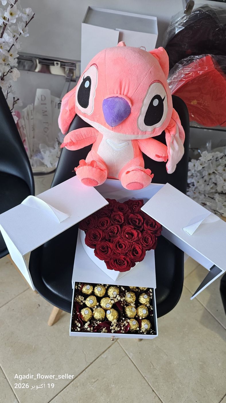 Coffret Cœur et Peluche Rose