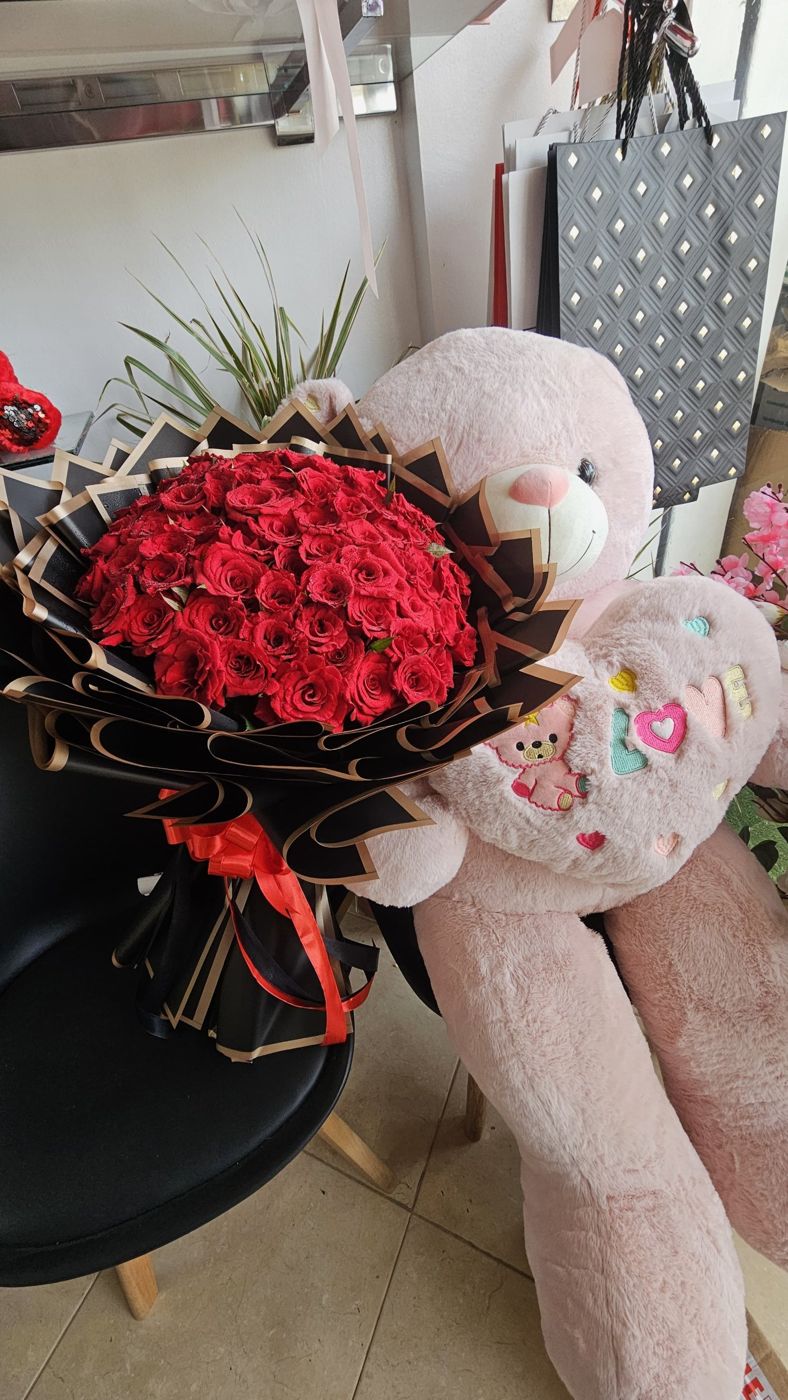 Ours Rose et Roses Noir et Or